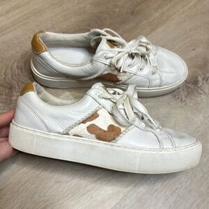 UGG Dinale Tan Cow Print Calf Hair and White Leather Sneakers size 7